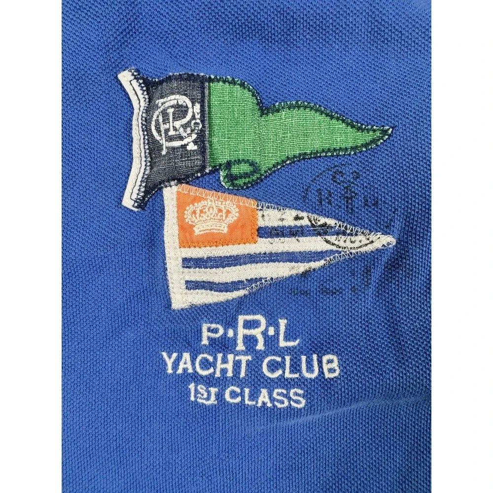 Polo Ralph Lauren Mens L Blue Yacht Club Flag Patch Applique Polo Shirt Y2K